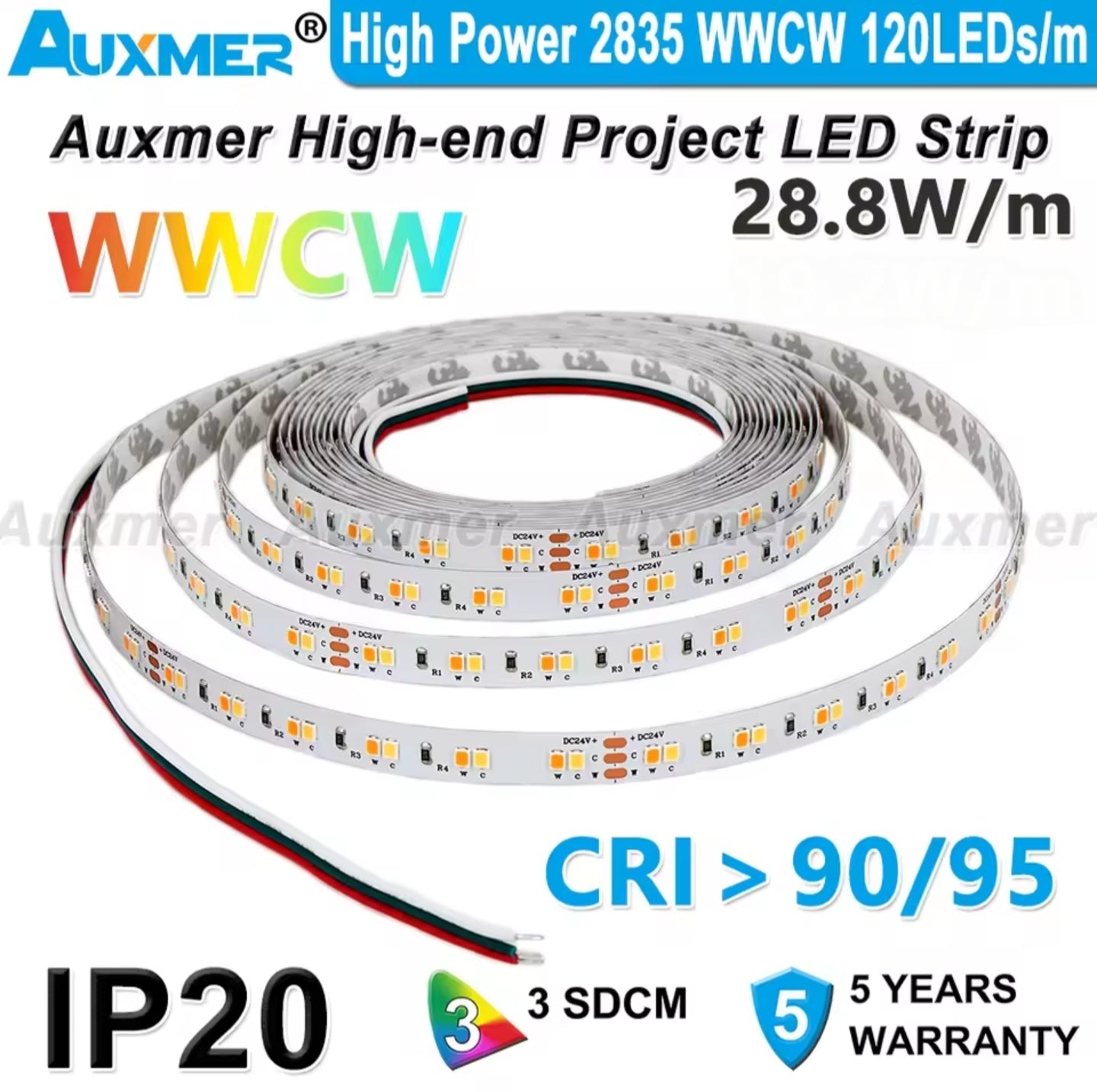 Auxmer High-End Pro WW/CW CCT LED-nauha (24V, IP20, CRI > 95)