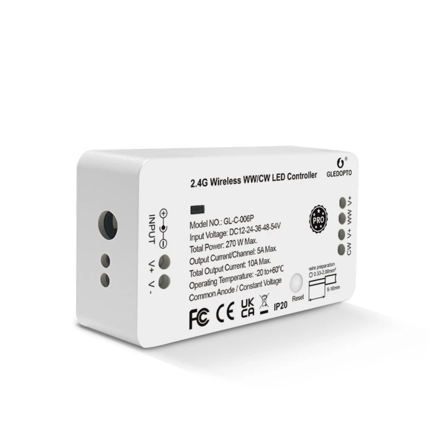 Gledopto GL-C-006P ZigBee 3.0 Pro & 2.4G RF WW/CW LED-ohjain (CCT)