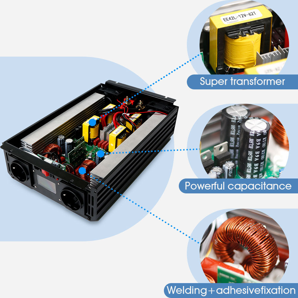 FDIK 12V Siniaaltoinvertteri 1000W/2000W