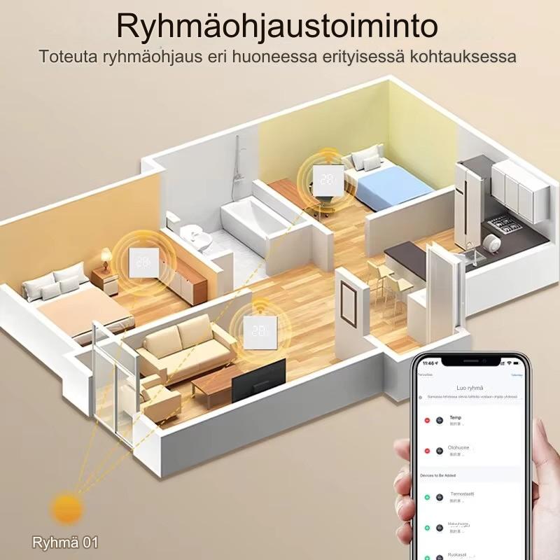 Avatto Wifi termostaatti sähköiselle lattialämmitykselle WT410-16A