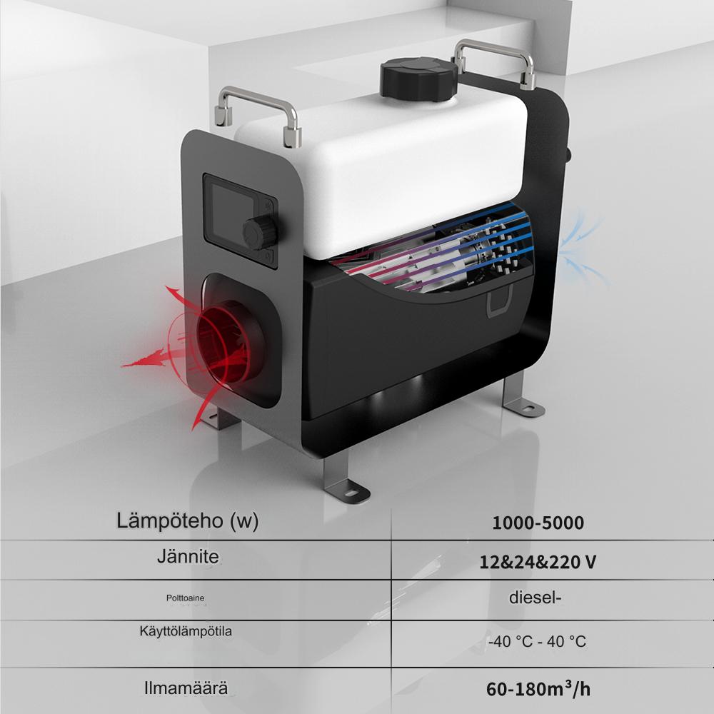 Diesel lämmitin 5Kw 12/24V /230V Kauko-ohjauksella ja bluetooth yhteydellä (Start&Stop)