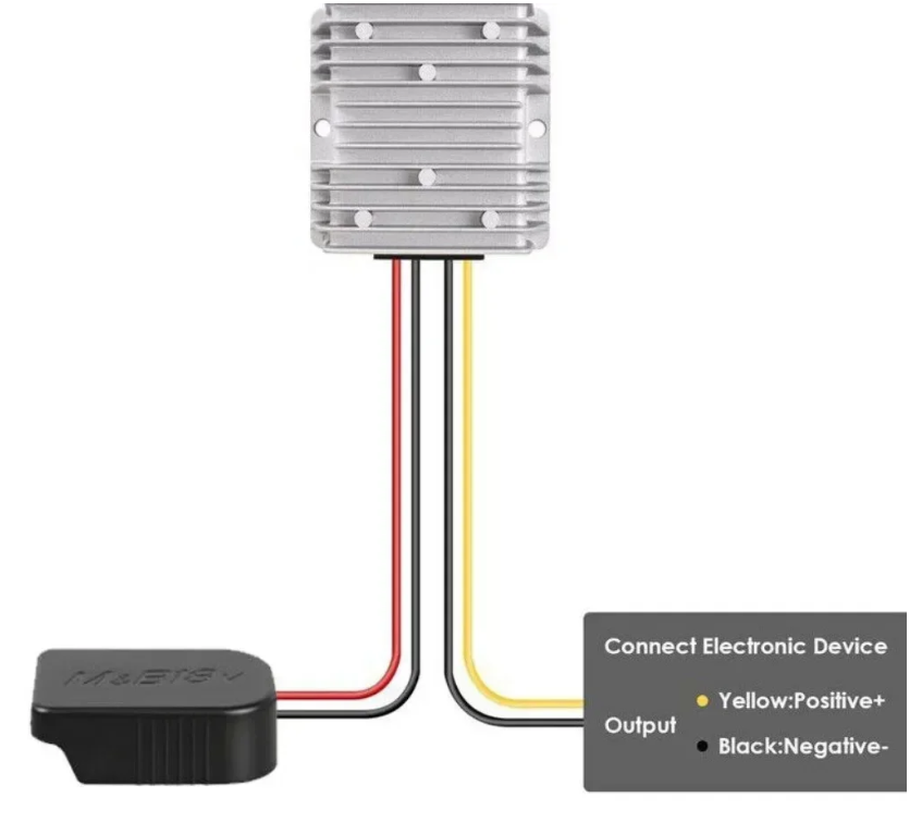 Ryobi 18V akkuadapteri + jännitteenalennin 18V ->  12V 15A