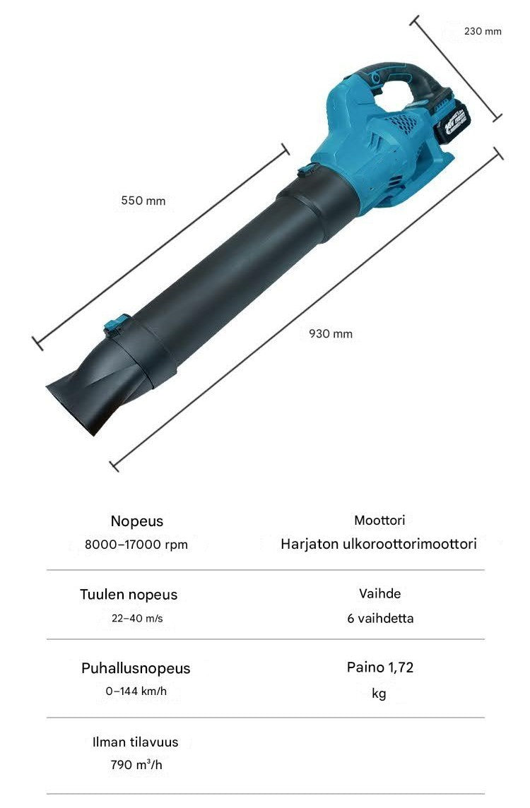 Makita yhteensopiva 18V harjaton ilmapuhallin – tehokas ja kevyt apuri kotiin ja puutarhaan