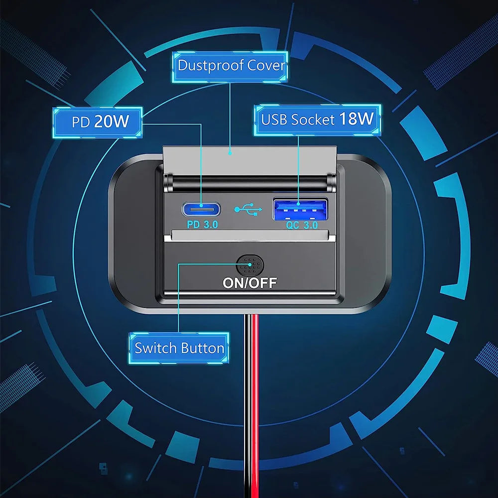 PD-tyypin C / QC 3.0 USB-laturi 12/24V