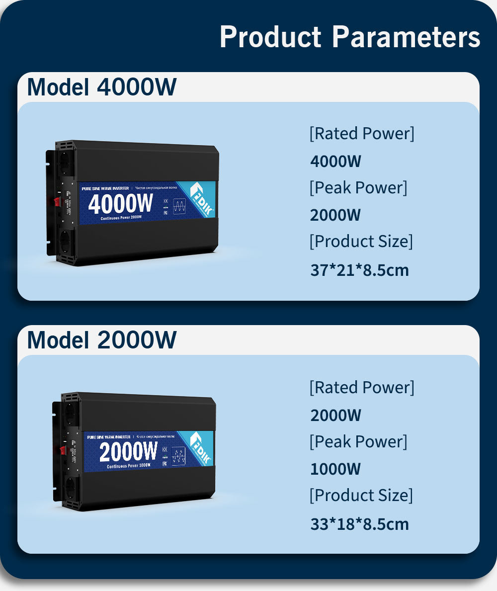 FDIK 12V Siniaaltoinvertteri 1000W/2000W