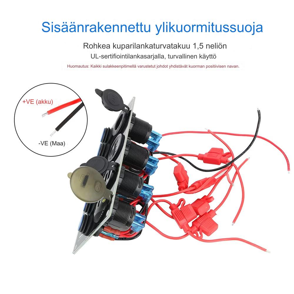 KATKAISINPANEELI 6-KYTKINTÄ, USB, JÄNNITENÄYTTÖ & TUPAKANSYTYINPISTOKE