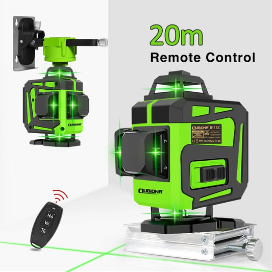 Ristilinjalaser vihreä 3D 360° 16-linjaa 2-akkua