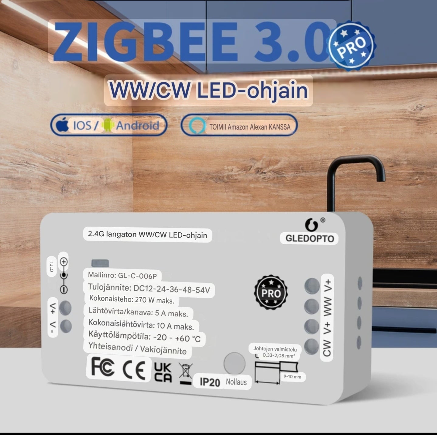 Gledopto GL-C-006P ZigBee 3.0 Pro & 2.4G RF WW/CW LED-ohjain (CCT)