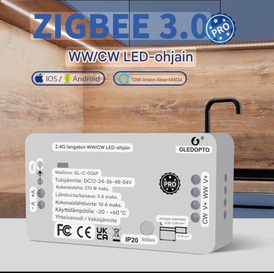 Gledopto GL-C-006P ZigBee 3.0 Pro & 2.4G RF WW/CW LED-ohjain (CCT)