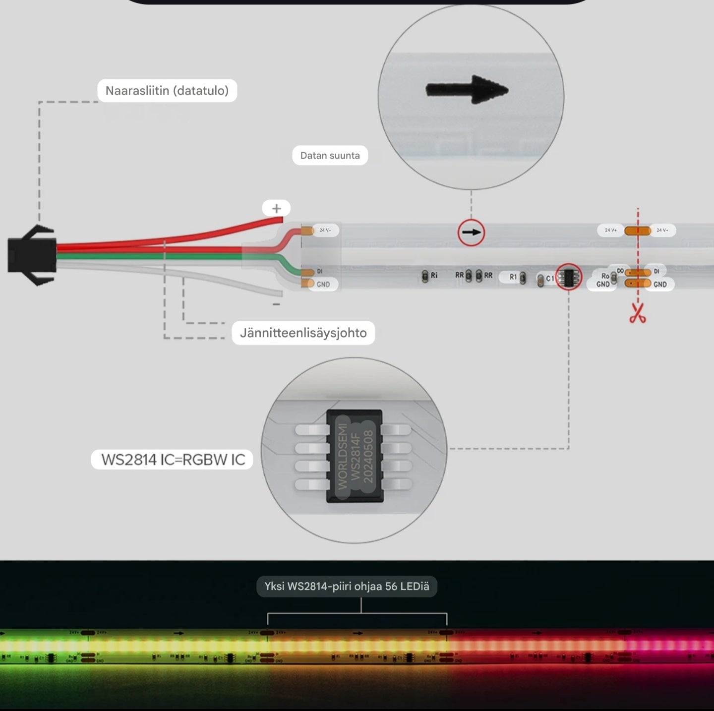 Premium LED-nauha BTF-Lighting FCOB RGBW 5m (Huipputiheä 896 led/m)