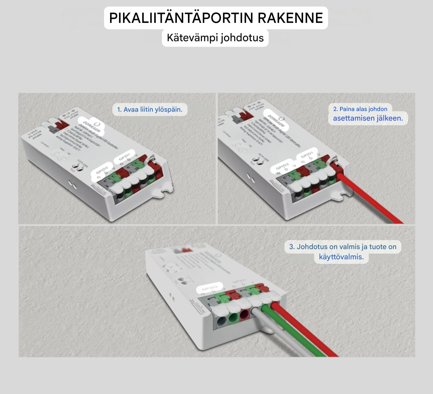 Domraem WLED Älyvalojen Ohjain (ESP8266, 5-24V / USB-C, 16A) – Täydellinen Home Assistant & DIY-yhteensopivuus