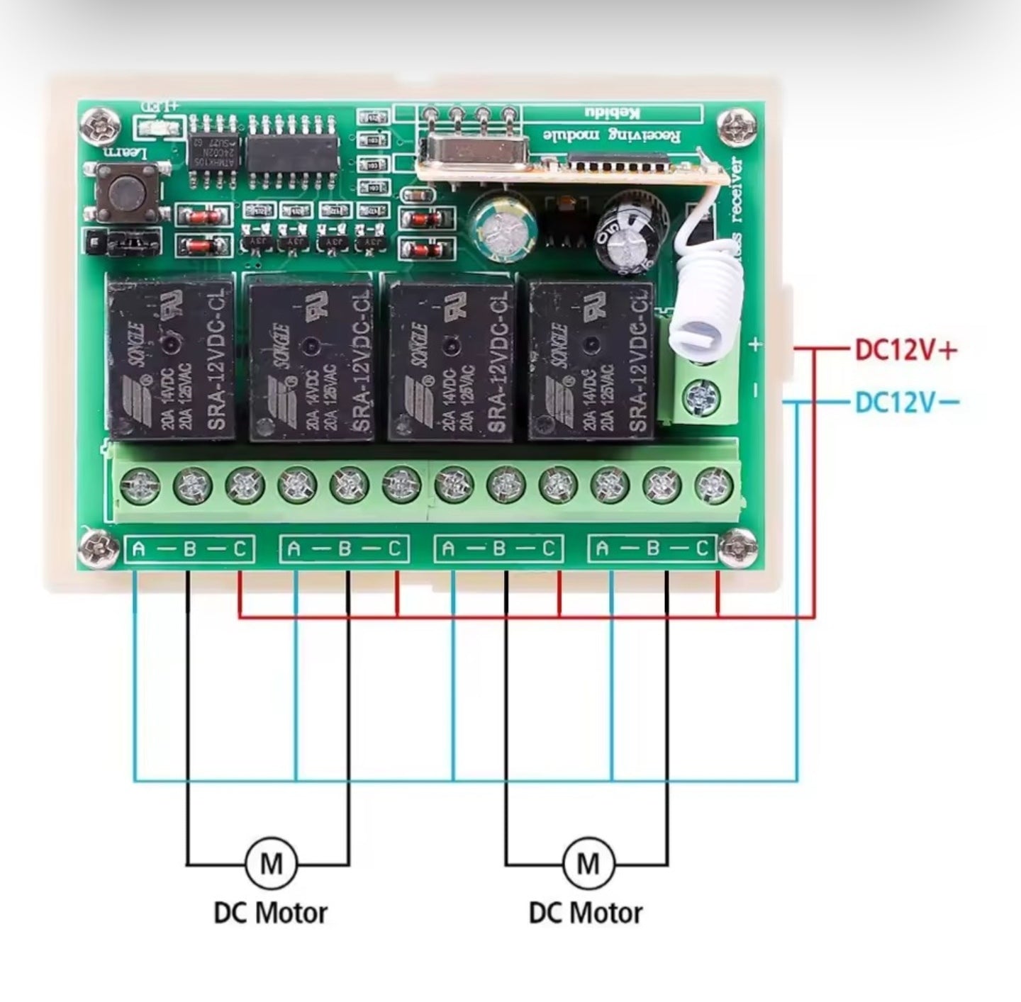 Älykäs 4-kanavainen langaton kauko-ohjattava rele (433 MHz, 12V DC)