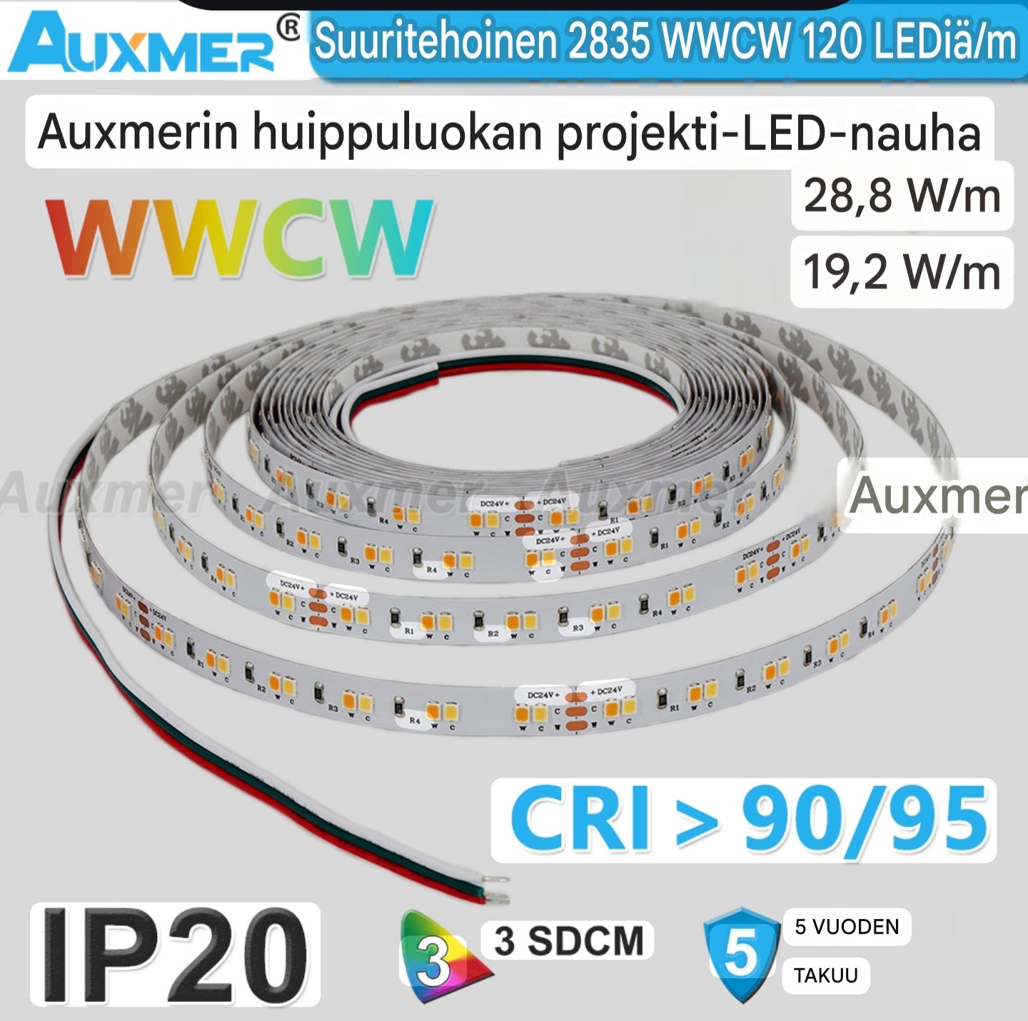 Auxmer High-End Pro WW/CW CCT LED-nauha (24V, IP20, CRI > 95)