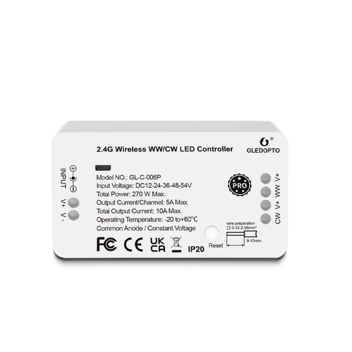 Gledopto GL-C-006P ZigBee 3.0 Pro & 2.4G RF WW/CW LED-ohjain (CCT)