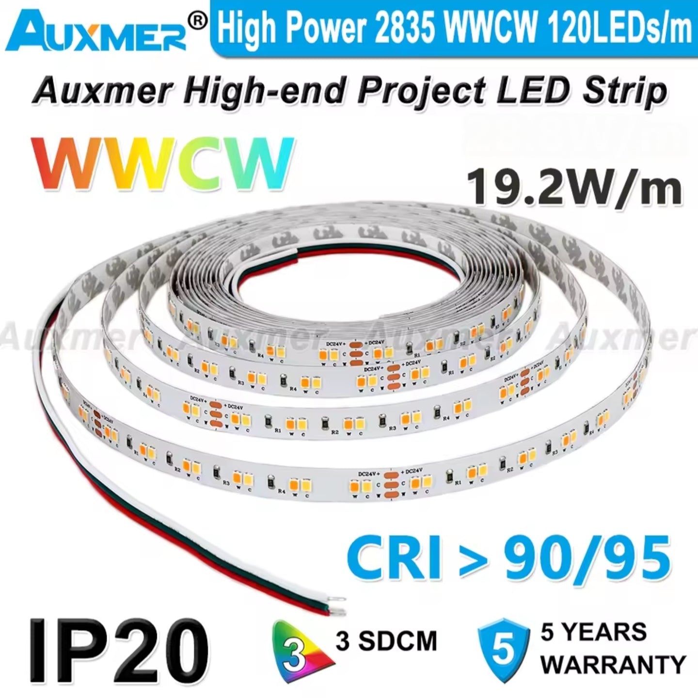 Auxmer High-End Pro WW/CW CCT LED-nauha (24V, IP20, CRI > 95)