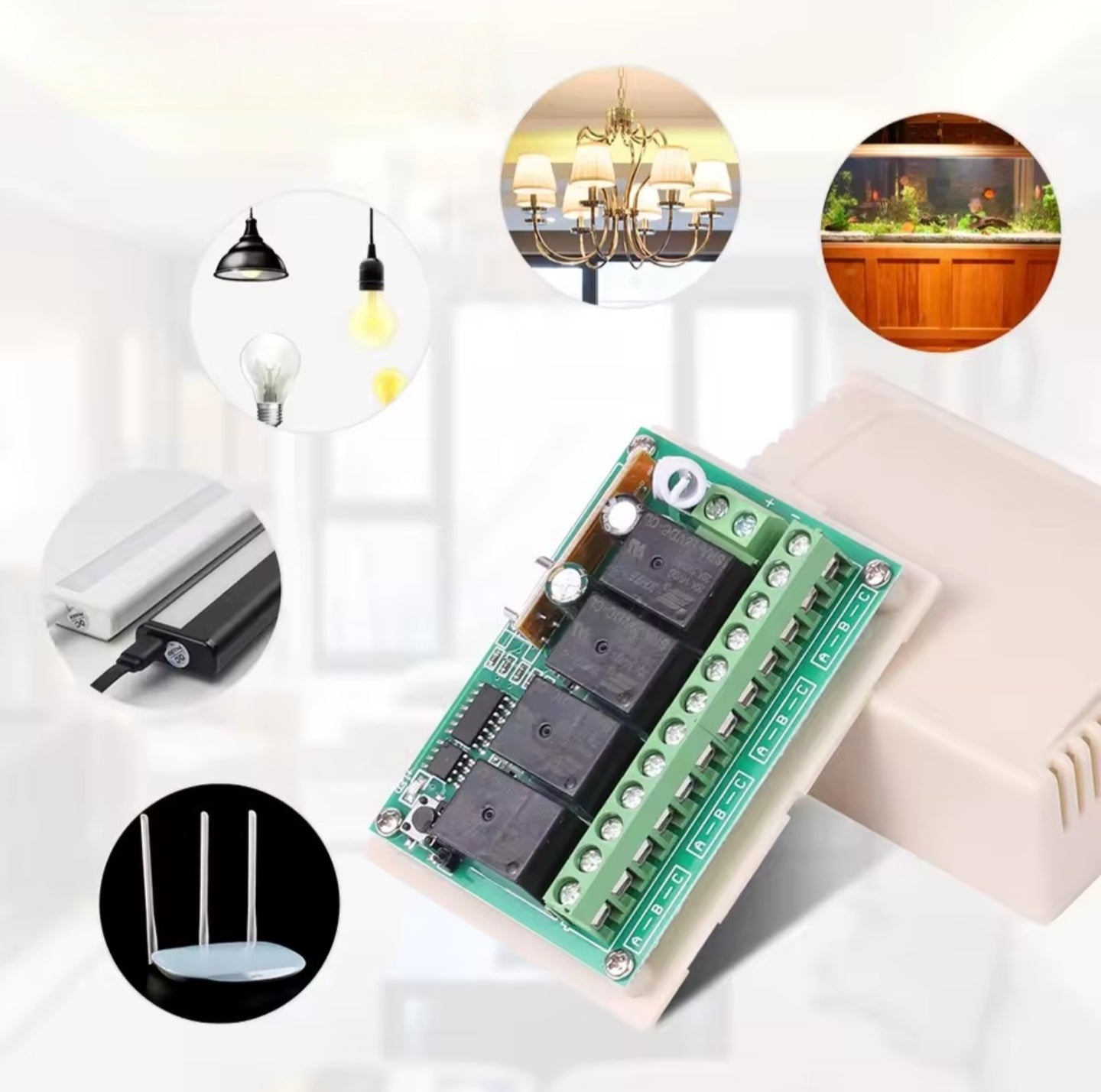 Älykäs 4-kanavainen langaton kauko-ohjattava rele (433 MHz, 12V DC)