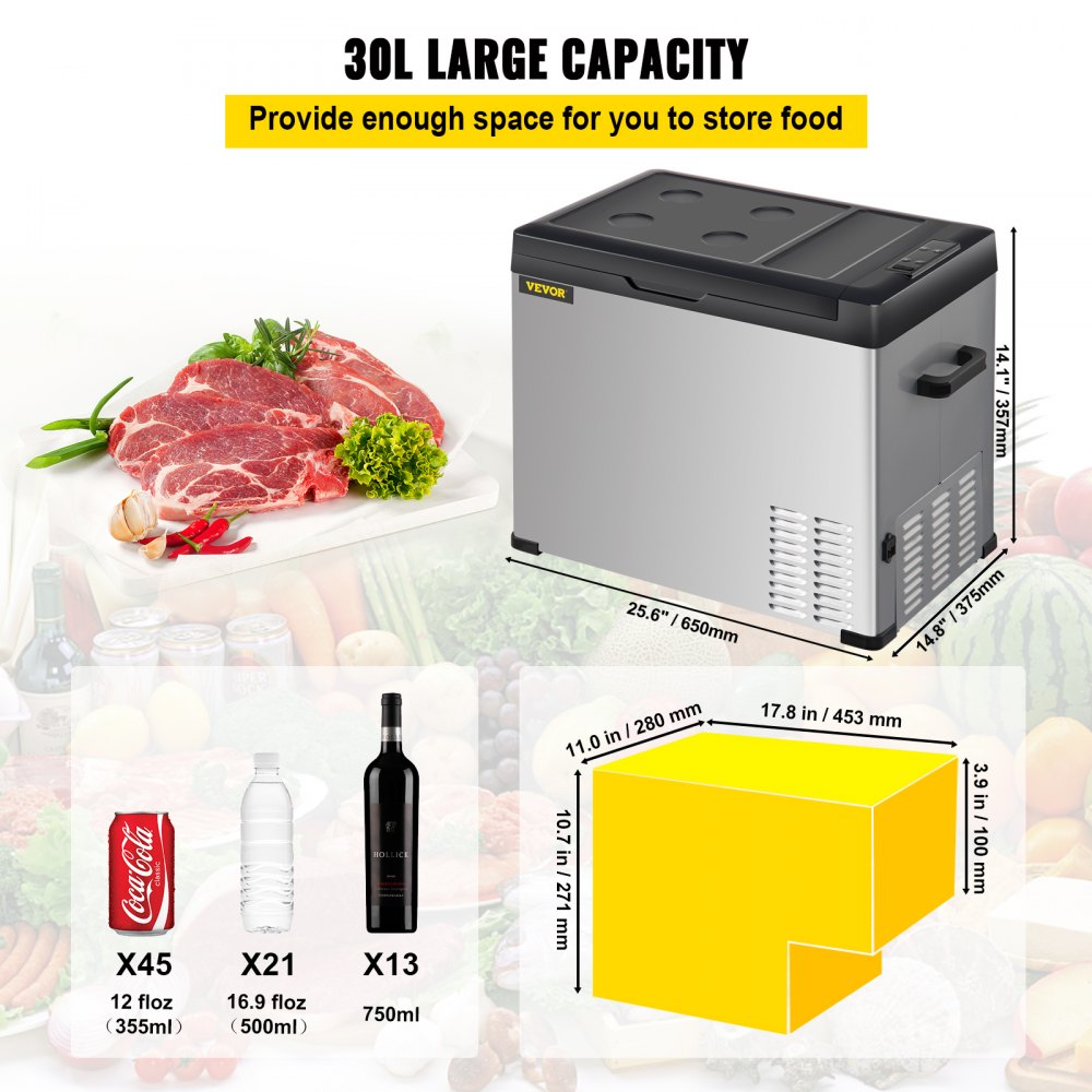 Autojääkaappi, 32 L, 12/24V DC & 110-240V AC & työkalu akku 12-40V